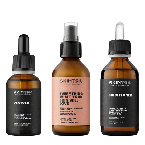 SkinTra - Sada „Regenerácia“ - Brightoner - Kyselinové tonikum - 100ml + Everything What Your Skin Will Love - Tonikum s prebiotikami - 100ml + Reviver - Revitalizačné sérum - 30ml