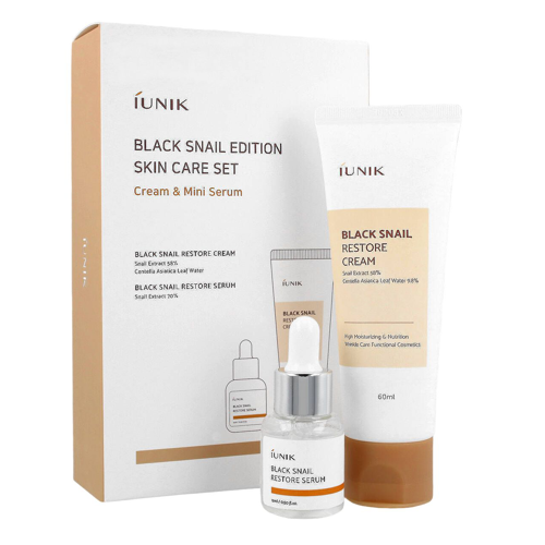 iUNIK - Black Snail Edition Skincare Set - Regeneračná sada - Sérum so sliamčím slizom - 15 ml + Krém s filtrátom slimačieho slizu - 60 ml