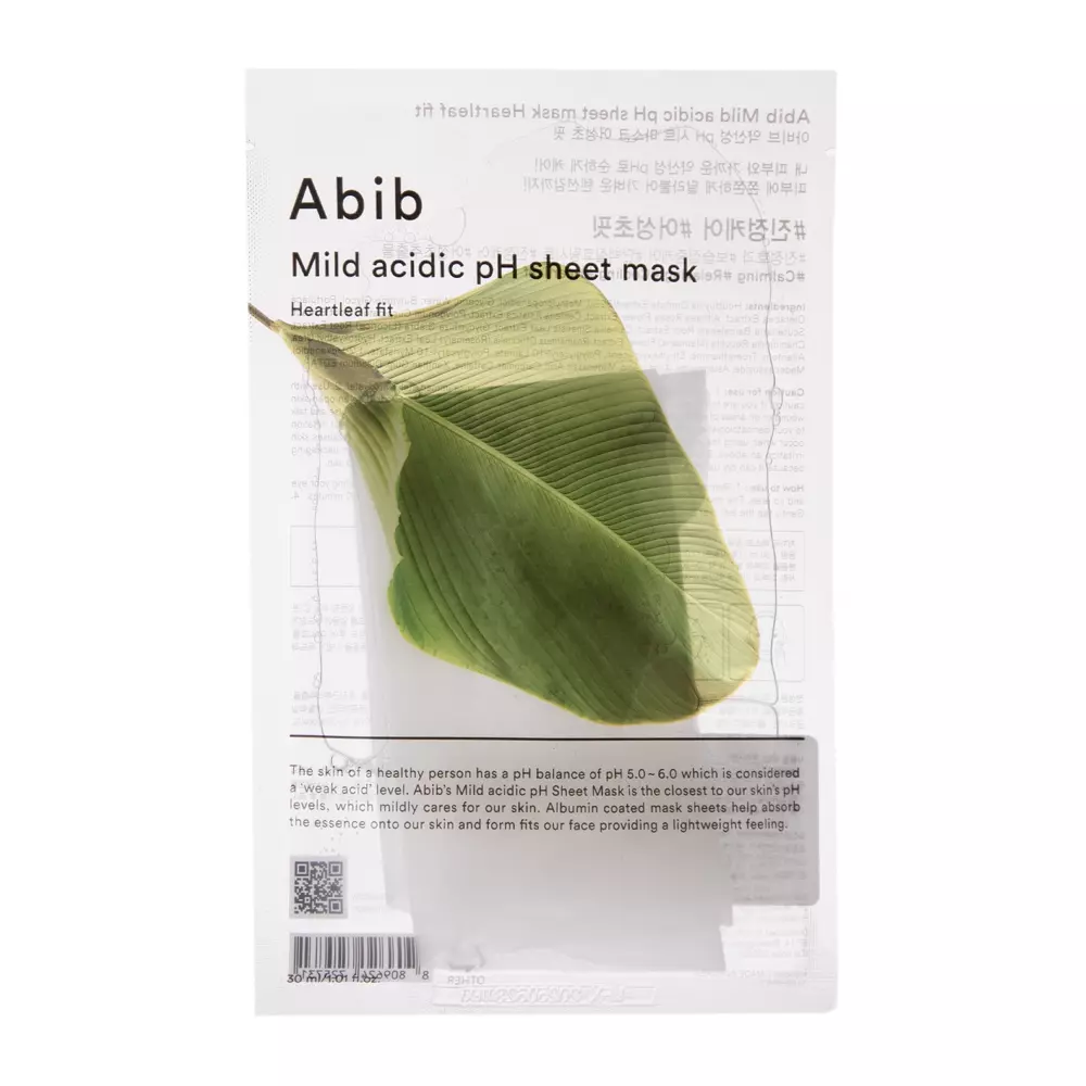 Abib - Mild Acidic pH Sheet Mask Heartleaf Fit - Jemná upokojujúca plátienková maska - 30 ml