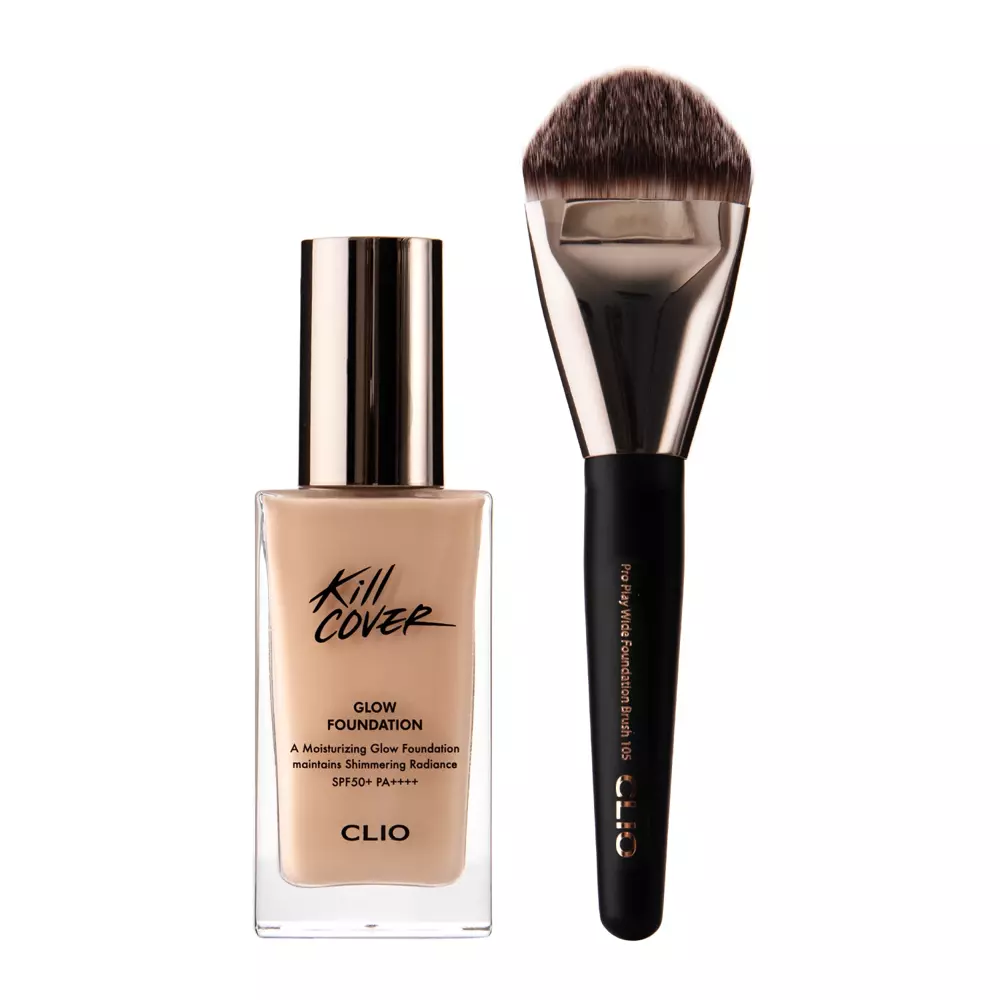 CLIO - Kill Cover Glow Foundation Special Set - Linen - Rozjasňujúci make-up s SPF 50+ & štetec - 38 g