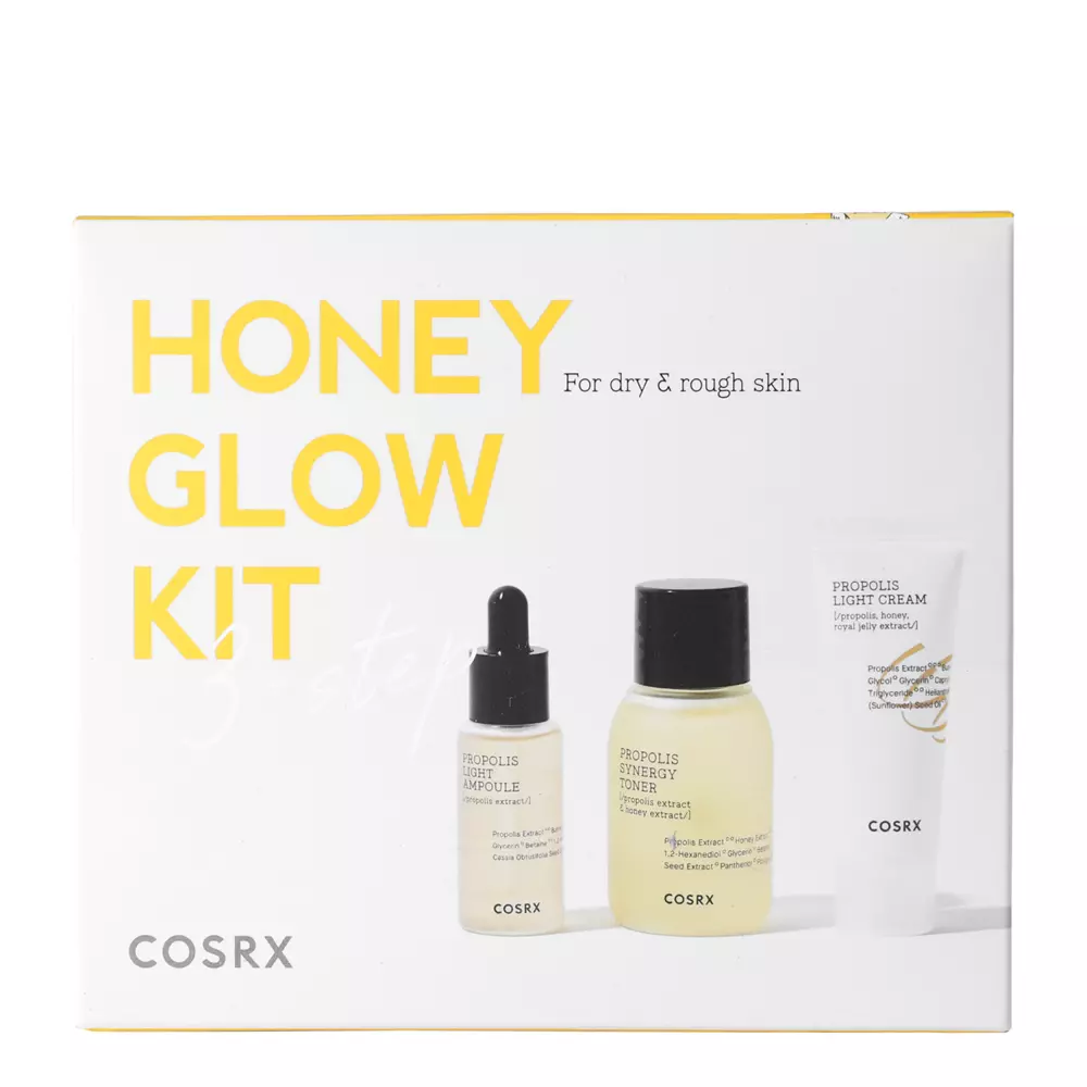 Cosrx - Honey Glow Trial Kit - Upokojujúca sada s propolisom - Upokojujúce tonikum - 30ml + Protizápalová ampula - 10ml + Ľahký krém - 15ml