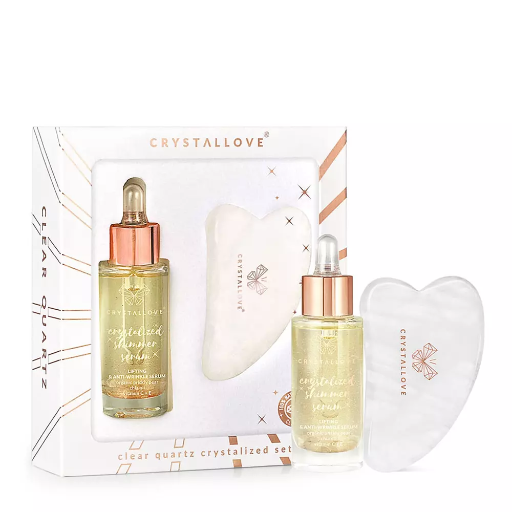 Crystallove - Clear Quartz Crystalized Set - Pleťové sérum s krištáľom a opunciou - 30 ml + doštička Gua Sha 