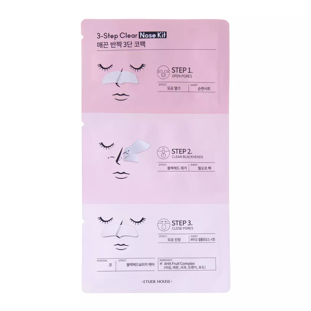 Etude House - 3-Step Clear Nose Kit - 3-kroková sada proti čiernym bodkám - 9 ml