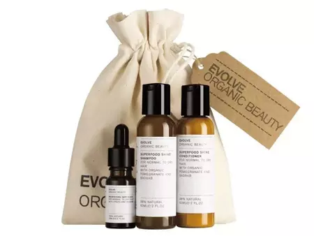 Evolve Organic Beauty - Haircare Essentials - Ošetrujúca sada na vlasy - Šampón - 50 ml + Kondicionér - 50 ml + Vlasové sérum - 10 ml
