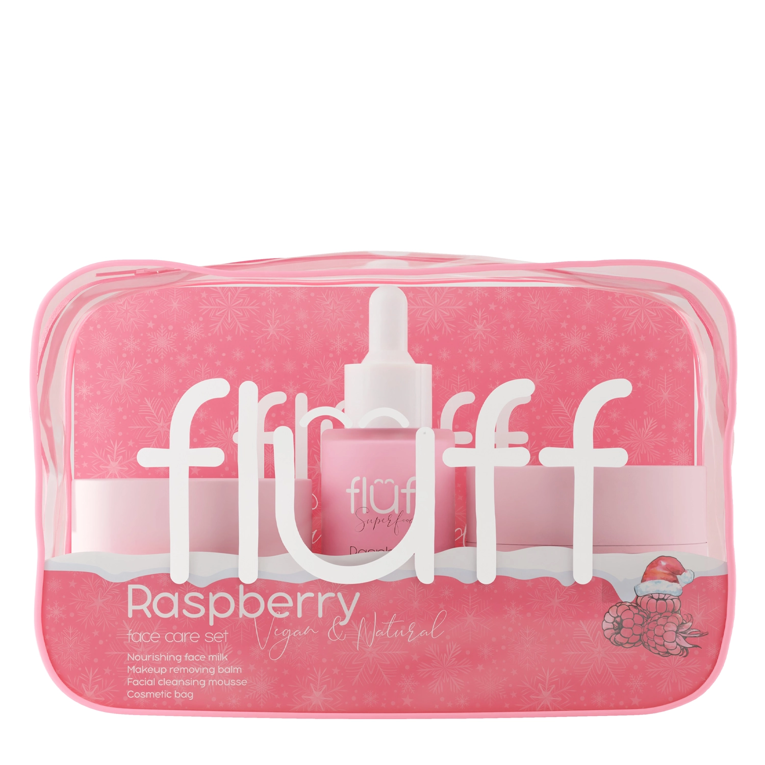 Fluff - Raspberry - Vianočná sada - Pleťové mlieko 40ml + Odličovací balzam 50ml + Čistiaca pena 50ml