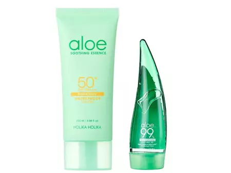 Holika Holika - Aloe Waterproof Sun Gel SPF50+/PA++++ a Aloe 99% Soothing Gel - sada produktov