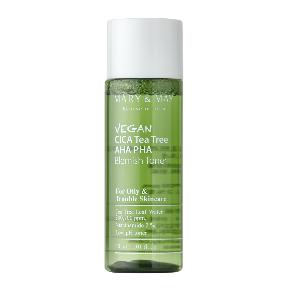 Mary&May - Vegan CICA Tea Tree AHA PHA Toner - Vegánske tonikum s kyselinami - 30 ml