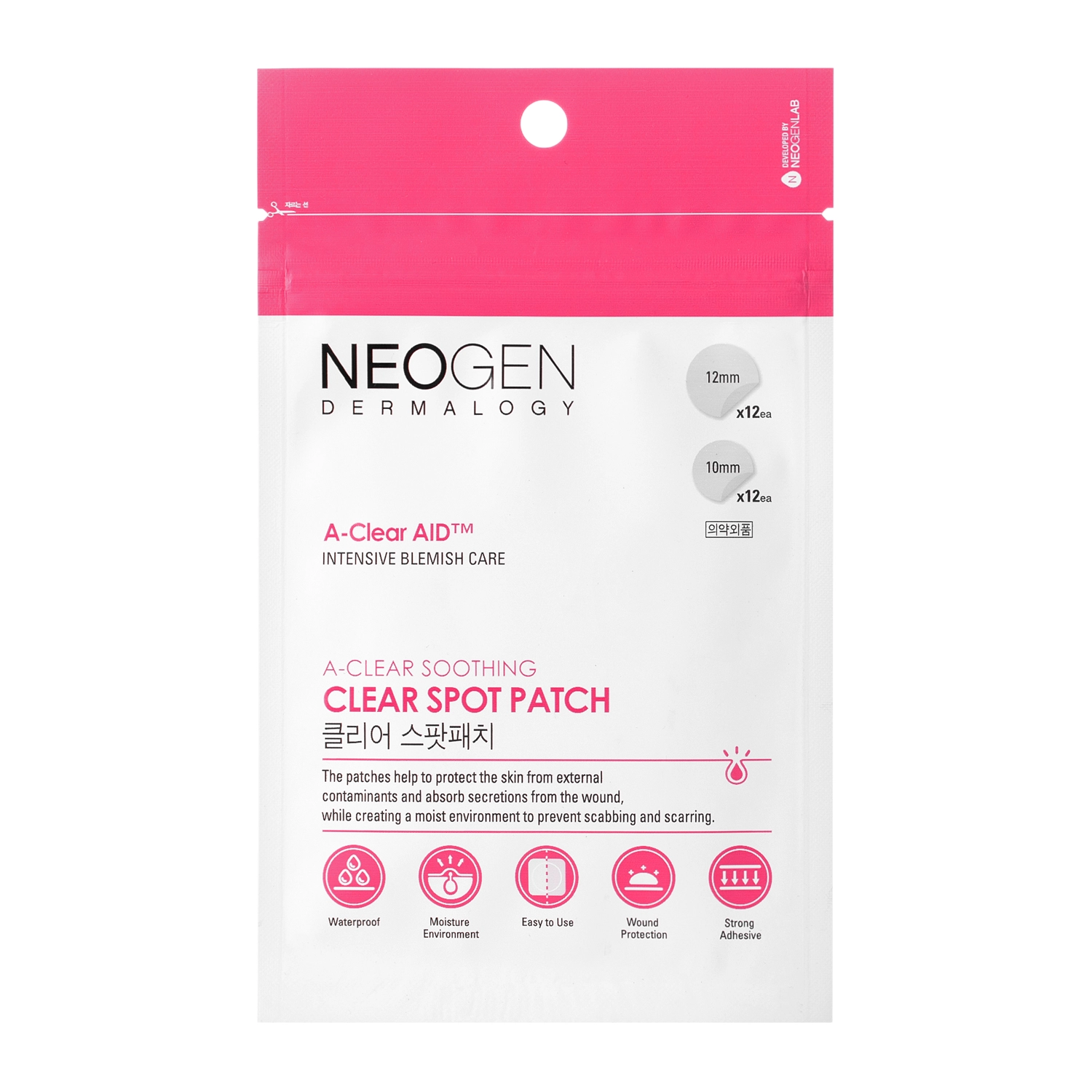 Neogen - Dermalogy A-Clear Soothing Clear Spot Patch - Upokojujúce náplasti na akné a nedokonalosti - 24 ks 