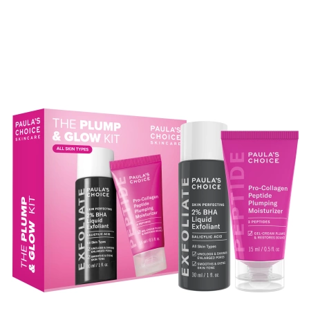 Paula's Choice - The Plump & Glow Kit - Sada pre elasticitu a rozžiarenie pleti - Peptidový krém 15ml + Kyselinový peeling 30ml