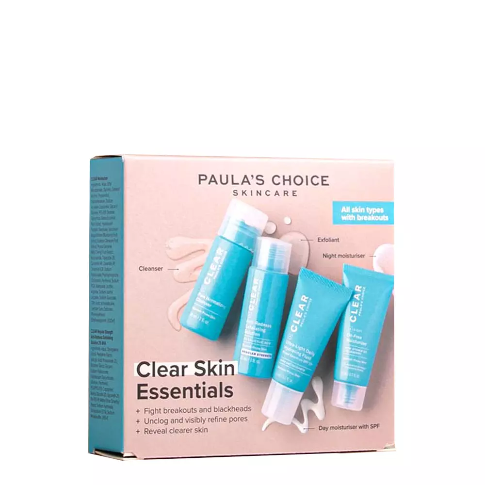 Paula's Choice - Trial Kit Clear Regular Strength - Sada regulujúcich produktov - Čistiaci gél - 30 ml + SPF krém - 15 ml + Ľahký krém - 15 ml + Kyselinový peeling - 30 ml