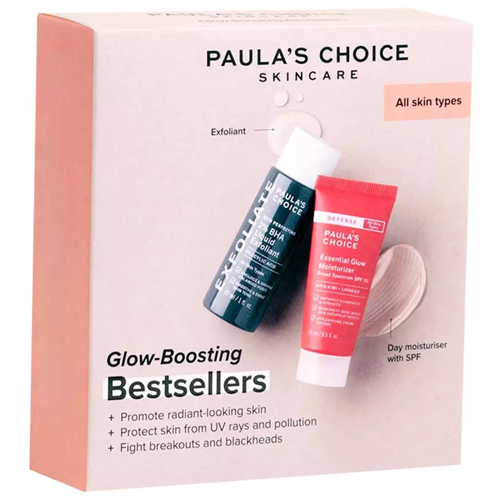 Paula's Choice - Trial Kit Glow - Boosting Bestsellers - Sada exfoliačných a rozjasňujúcich produktov - Skin Perfecting - 2% BHA Liquid Exfoliant - 30 ml + Defense - Essential Glow Moisturiser SPF30 - 15 ml