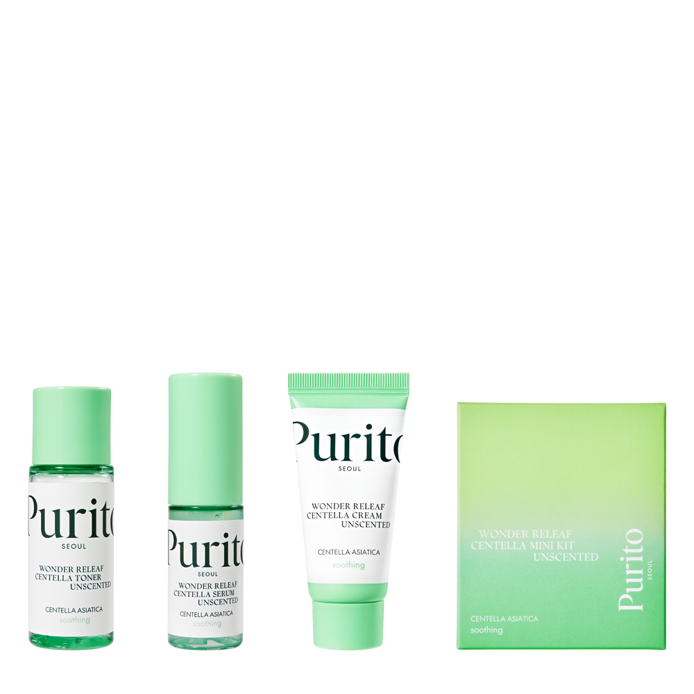 Purito Seoul - Wonder Releaf Centella Mini Kit Unscented - Sada neparfumovaných produktov pre upokojenie citlivej pleti