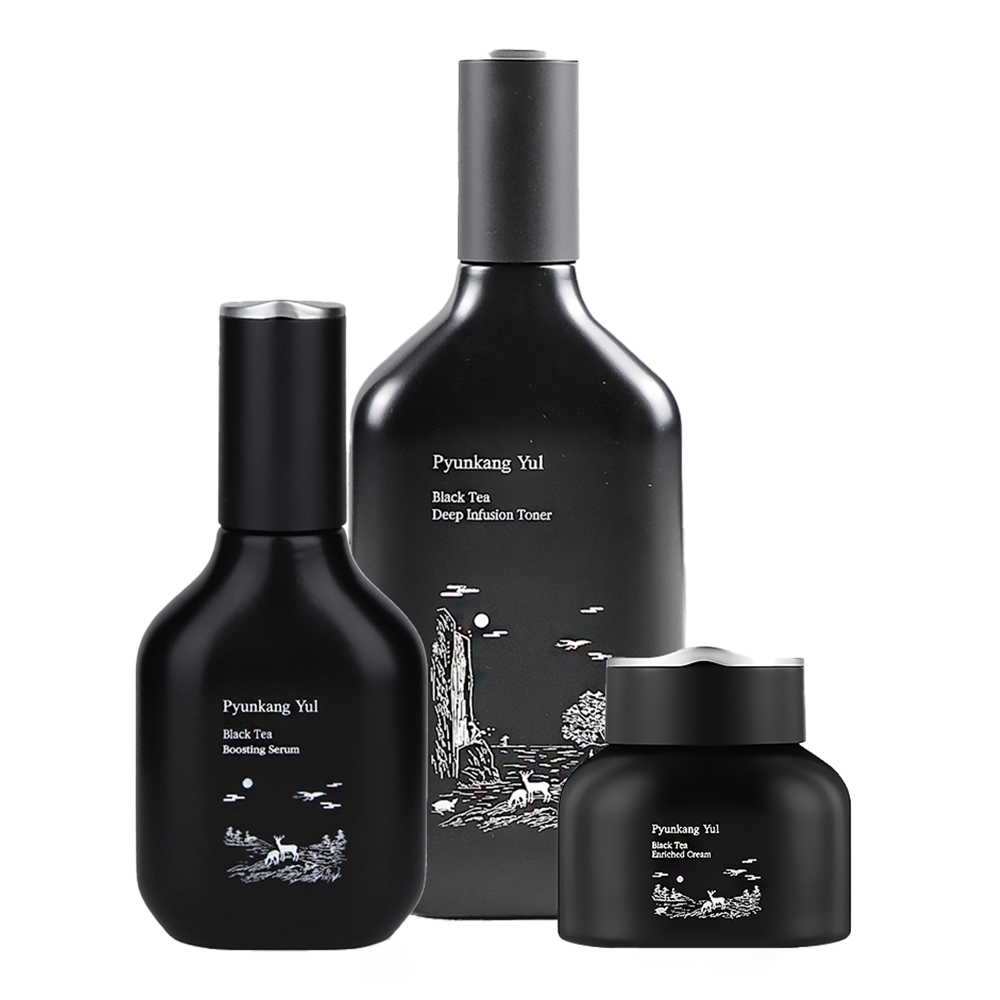 Pyunkang Yul - Black Tea Line Gift Set - Spevňujúca sada proti vráskam a pre hydratáciu pleti - Tonikum - 130ml + Sérum - 45ml + Krém - 60ml