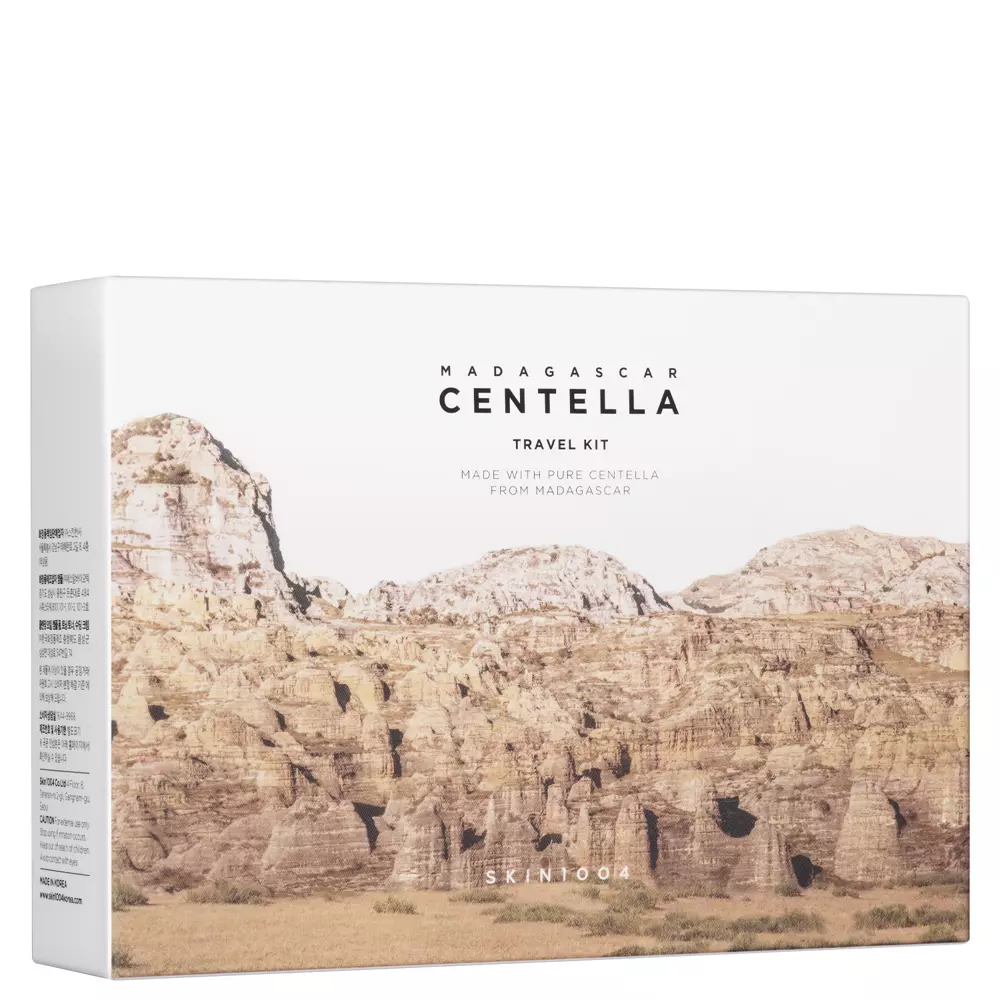 SKIN1004 - Madagascar Centella Travel Kit - Cestovná sada kozmetiky s pupočníkom ázijským - Čistiaca pena - 20ml + Tonikum - 30ml + Sérum - 30ml + Krém - 30ml + Čistiaci olej - 30ml