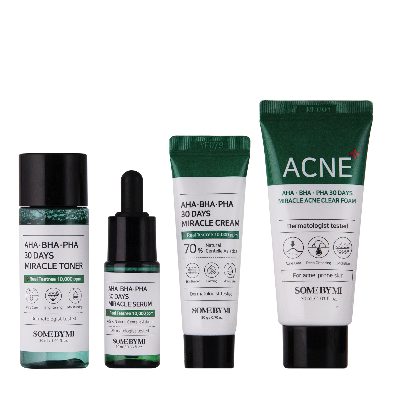 Some By Mi - AHA BHA PHA 30 Days Miracle AC SOS Kit - Ošetrujúca sada s AHA, BHA a PHA kyselinami - Čistiaca pena - 30ml+Tonikum - 30ml+Sérum - 10ml+Krém - 20g