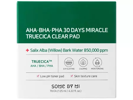 Some By Mi - AHA BHA PHA 30 Days Miracle Truecica Clear Pad - Exfoliačné vankúšiky na tvár pre problematickú pleť - 70 ks