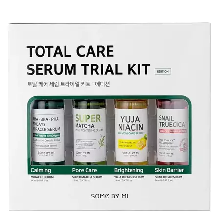 Some By Mi - Total Care Serum Trial Kit - Skúšobná sada ošetrujúcich sér - Kyselinové sérum - 14ml + Sérum so slimačím slizom - 14ml + Super Matcha sérum - 14ml + Rozjasňujúce sérum - 14ml